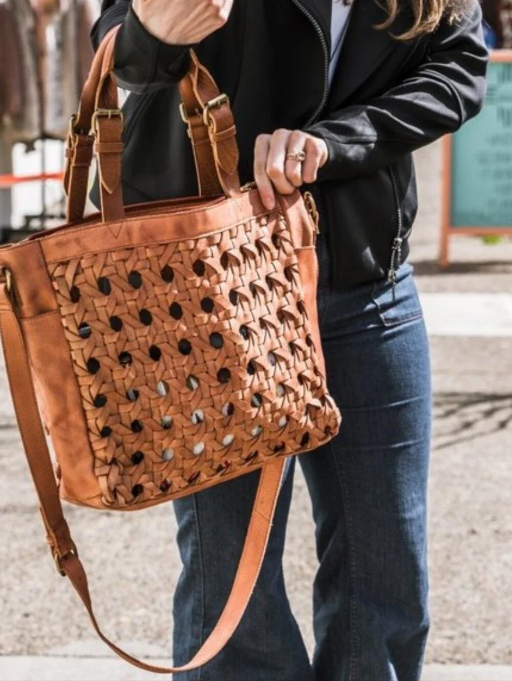 Anabaglish Hadley Woven Leather Satchel Crossbody With Pouch Bag Purse Set Tan